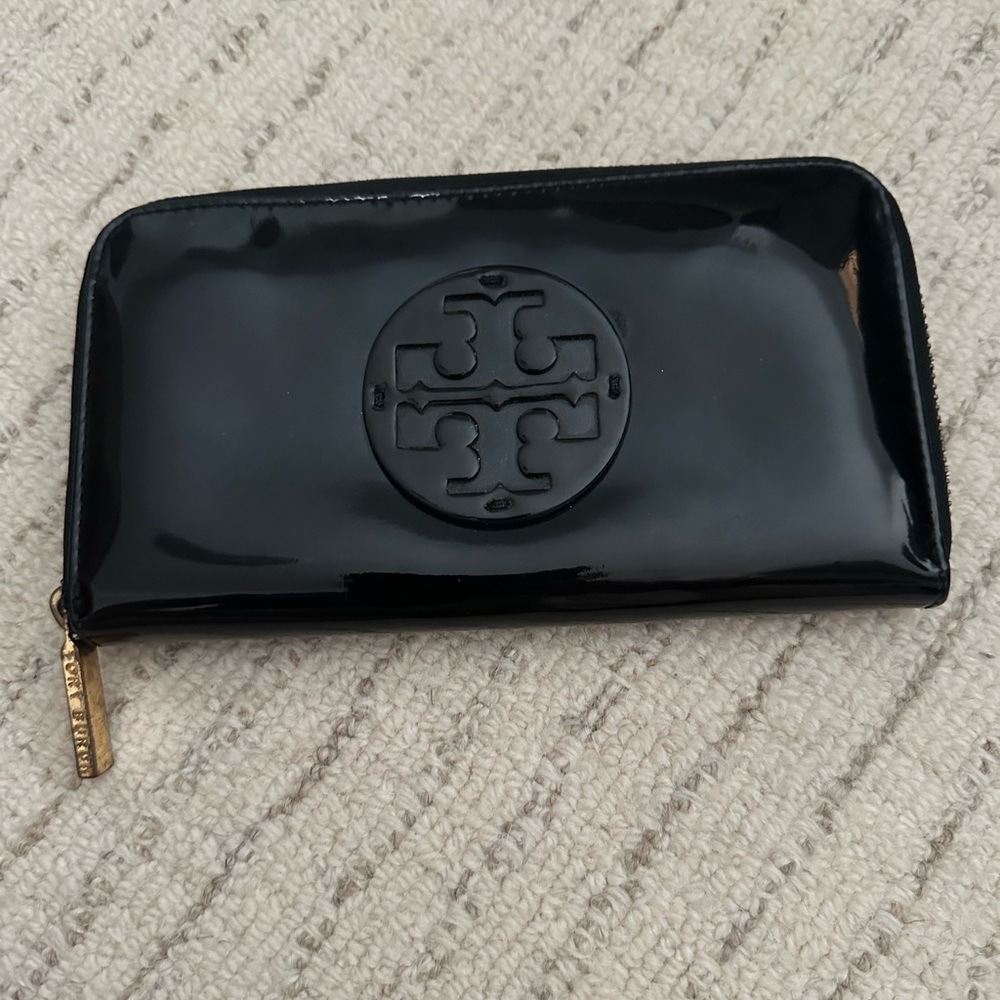 Tory Burch Black Wallet with Gold Zipper